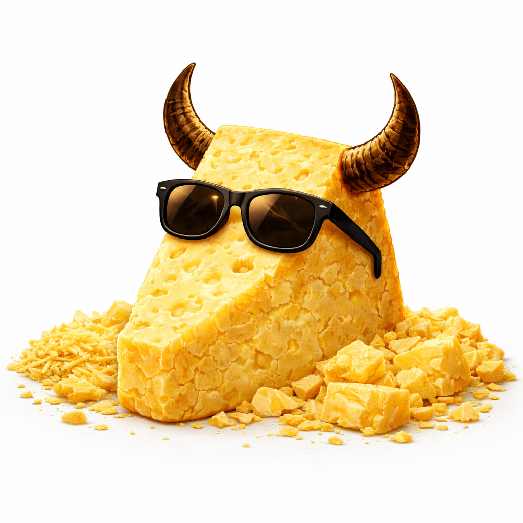 PARM cheese wedge with sunglasses and horns